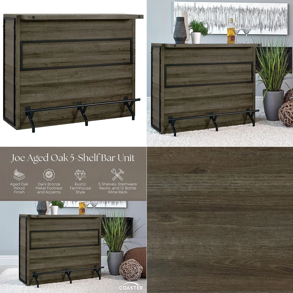 Home Furnishings Joe Rustic Farmhouse 5Shelf Home Bar Unit Wine Liquor Storage Cabinet Aged Oak 182071
Home Furnishings Joe Rustic Farmhouse 5Shelf Home Bar Unit Wine Liquor Storage Cabinet Aged Oak 182071