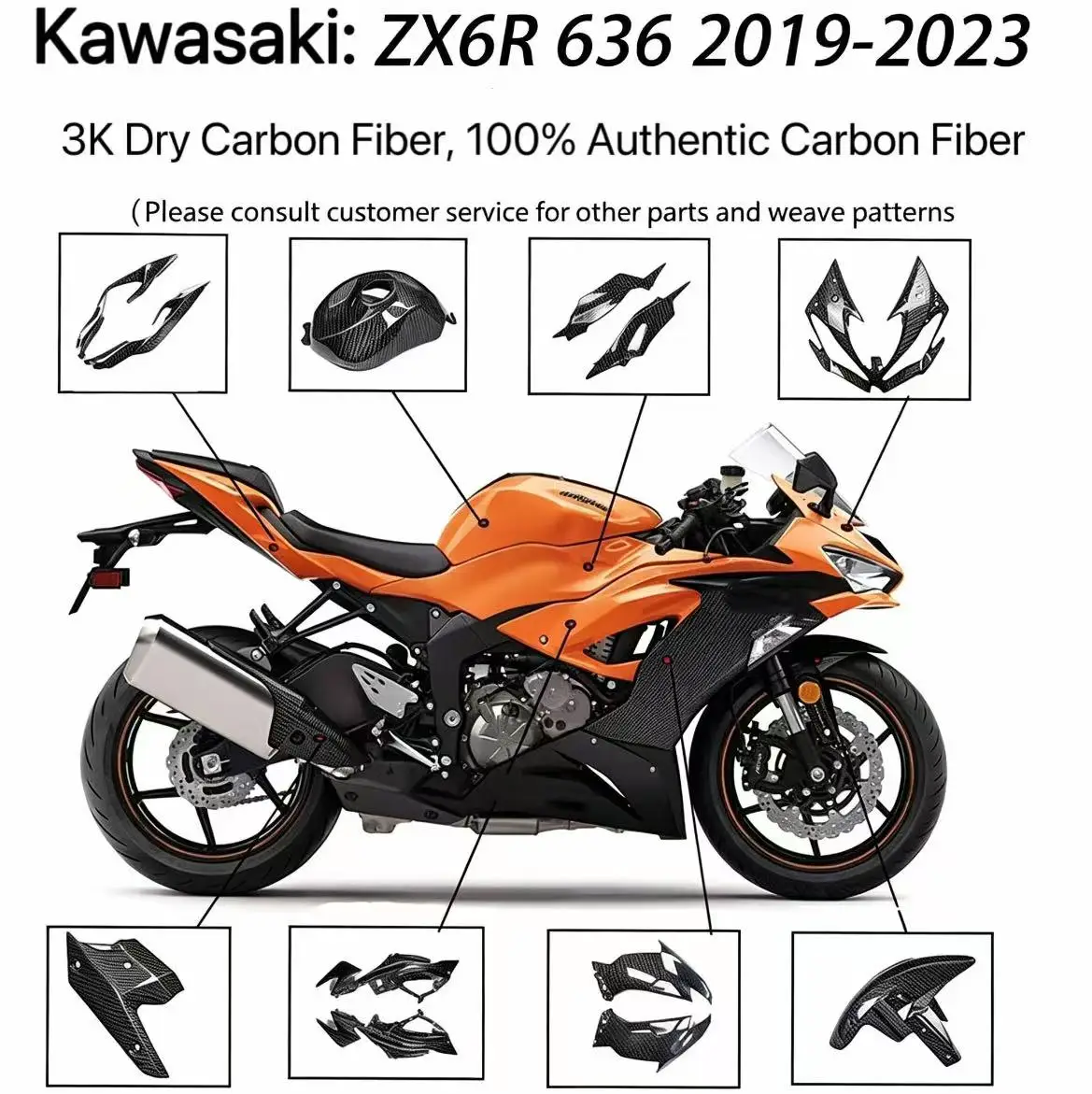 Suitable for Kawasaki ZX6R 636 from 2019 to 2020. Fully carbon fiber modified parts. 3K dry carbon, genuine carbon fiber.
Suitable for Kawasaki ZX6R 636 from 2019 to 2020. Fully carbon fiber modified parts. 3K dry carbon, genuine carbon fiber.