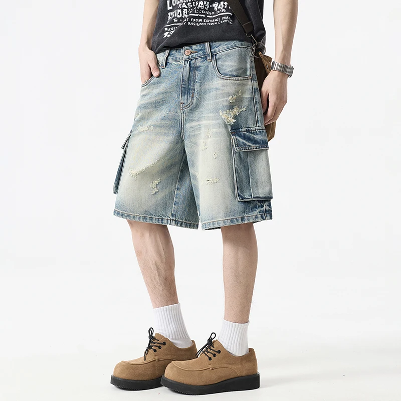 KSTUN Men's Denim Shorts Loose Wide Leg Summer Short Jeans Knee-Length Vintage Distressed Hip Hop Multi-pockets Cargo Shorts
KSTUN Men's Denim Shorts Loose Wide Leg Summer Short Jeans Knee-Length Vintage Distressed Hip Hop Multi-pockets Cargo Shorts