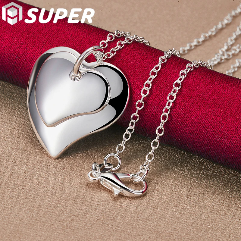 925 Sterling Silver 18-30 Inch Chain Double Heart Pendant Necklace For Women Wedding Fashion Charm Jewelry
925 Sterling Silver 18-30 Inch Chain Double Heart Pendant Necklace For Women Wedding Fashion Charm Jewelry