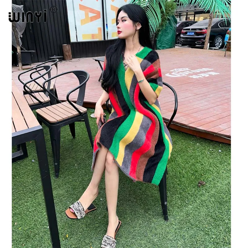 WINYI stripe color Comfortable imitation mink fur high elastic tight fitting knitted winter dress Elegant Women winter clothes
WINYI stripe color Comfortable imitation mink fur high elastic tight fitting knitted winter dress Elegant Women winter clothes