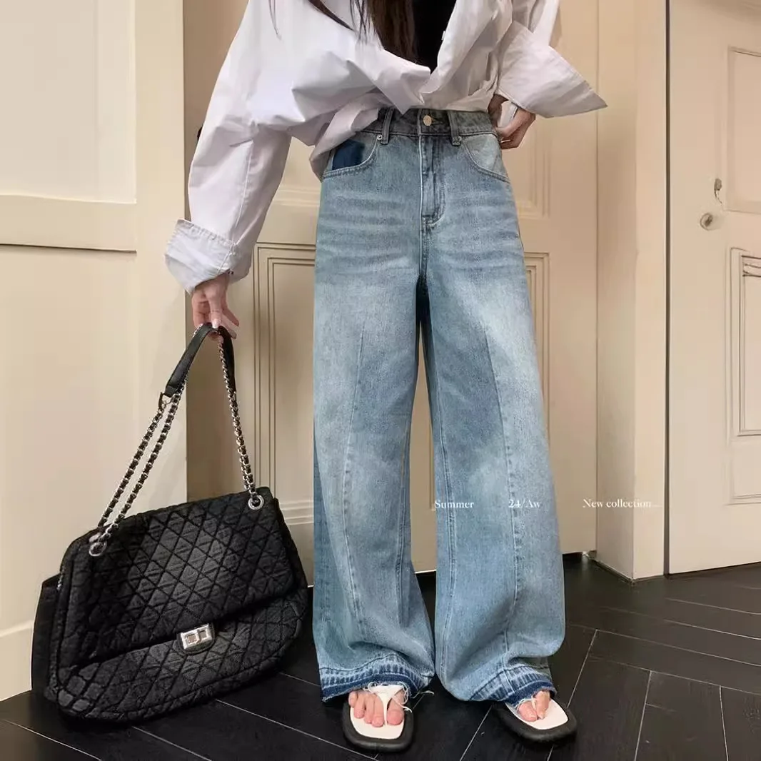Summer raw edge washed jeans women's loose floor-length trousers retro wide-leg pants straight pants
Summer raw edge washed jeans women's loose floor-length trousers retro wide-leg pants straight pants