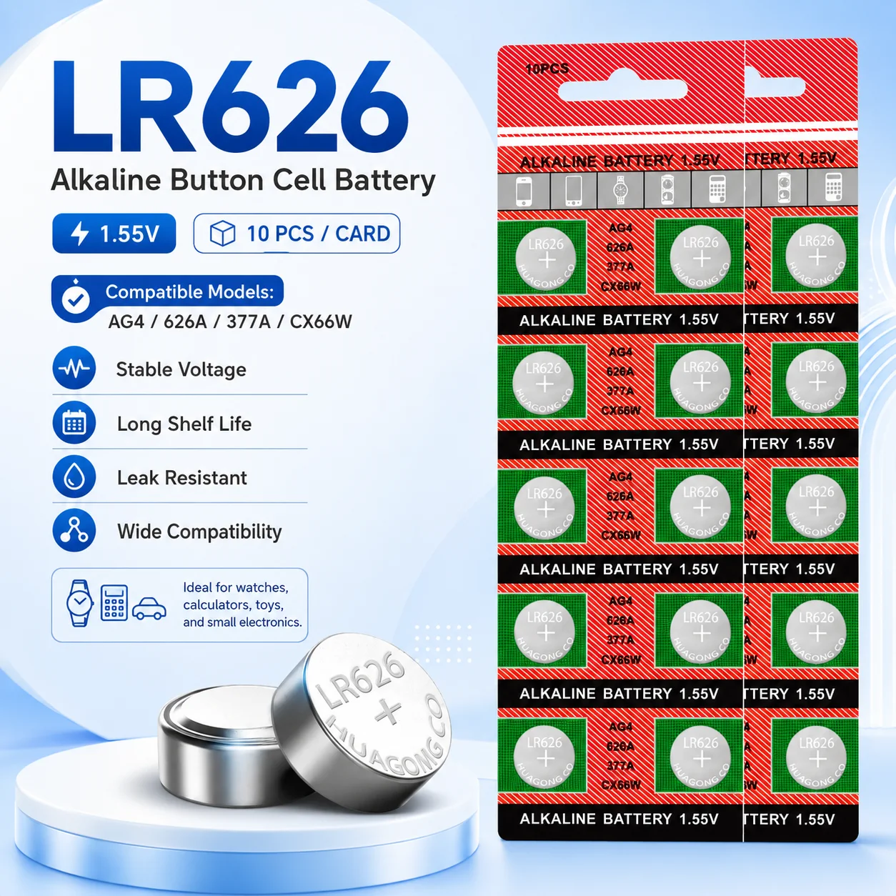 AG4 377A LR626 LR66 177 1.5V Button Battery Single Cartridge Packaging For Watch Electronic Devices
AG4 377A LR626 LR66 177 1.5V Button Battery Single Cartridge Packaging For Watch Electronic Devices