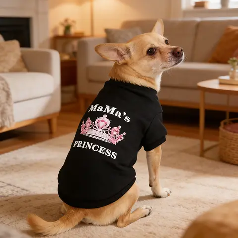 1pc Princess and MaMa's Print Pet Sweatshirt for Dogs & Cats - Soft Black Pullover with Ribbed Cuffs, Striped Letter Design