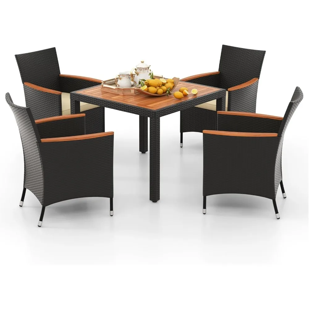 5-piece patio dining table set for 4 people, rattan conversation set with umbrella holes, outdoor dining table with 4 chairs,
5-piece patio dining table set for 4 people, rattan conversation set with umbrella holes, outdoor dining table with 4 chairs,
