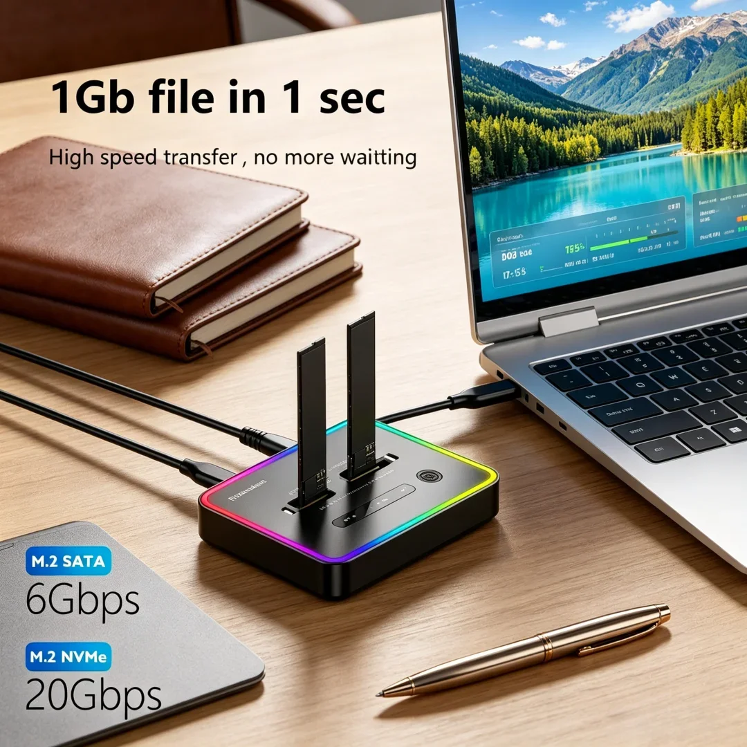 Luminescent Offline Clone Dual Protocol M.2 Ssd Case Ssd Docking Station Type C 10Gbps for PCIe NVME or Sata 2 Bay SSD Enclosure
Luminescent Offline Clone Dual Protocol M.2 Ssd Case Ssd Docking Station Type C 10Gbps for PCIe NVME or Sata 2 Bay SSD Enclosure