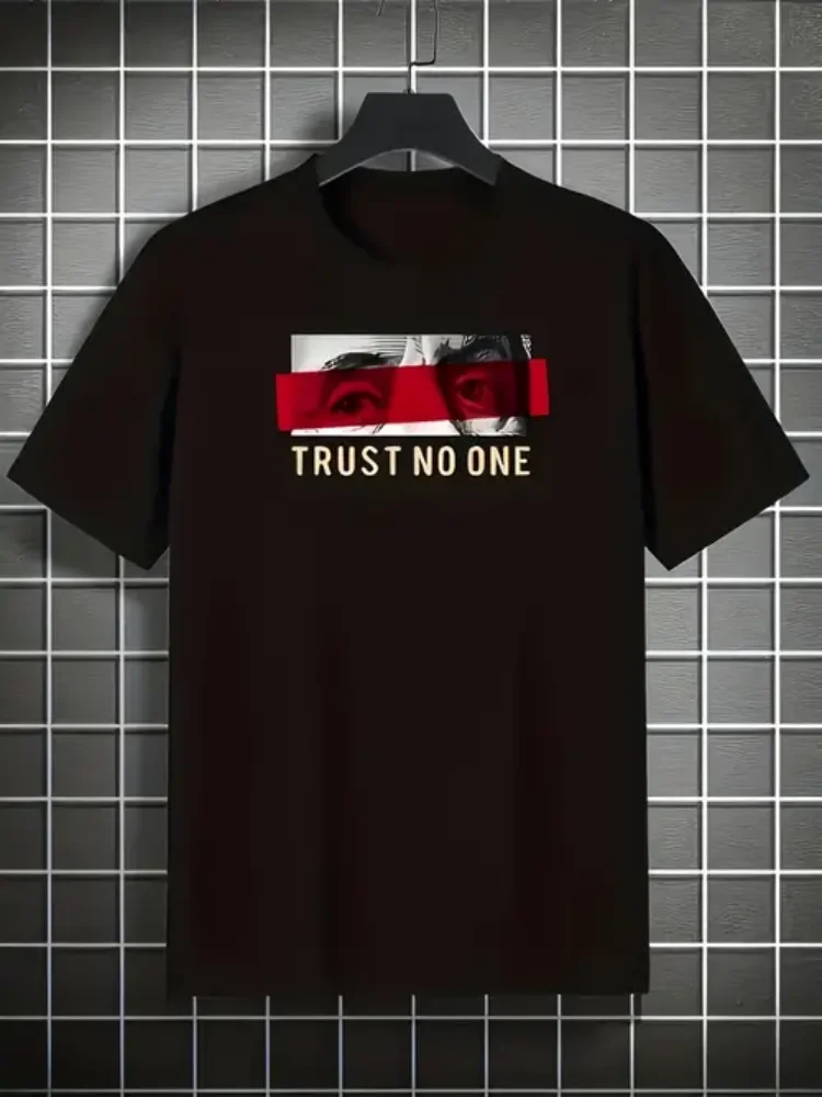 Мужская футболка из 100% хлопка с графическим принтом «TRUST NO ONE», повседневная футболка с круглым вырезом и короткими рукавами, всесезонный топ из трикотажной ткани для Weeke
Мужская футболка из 100% хлопка с графическим принтом «TRUST NO ONE», повседневная футболка с круглым вырезом и короткими рукавами, всесезонный топ из трикотажной ткани для Weeke