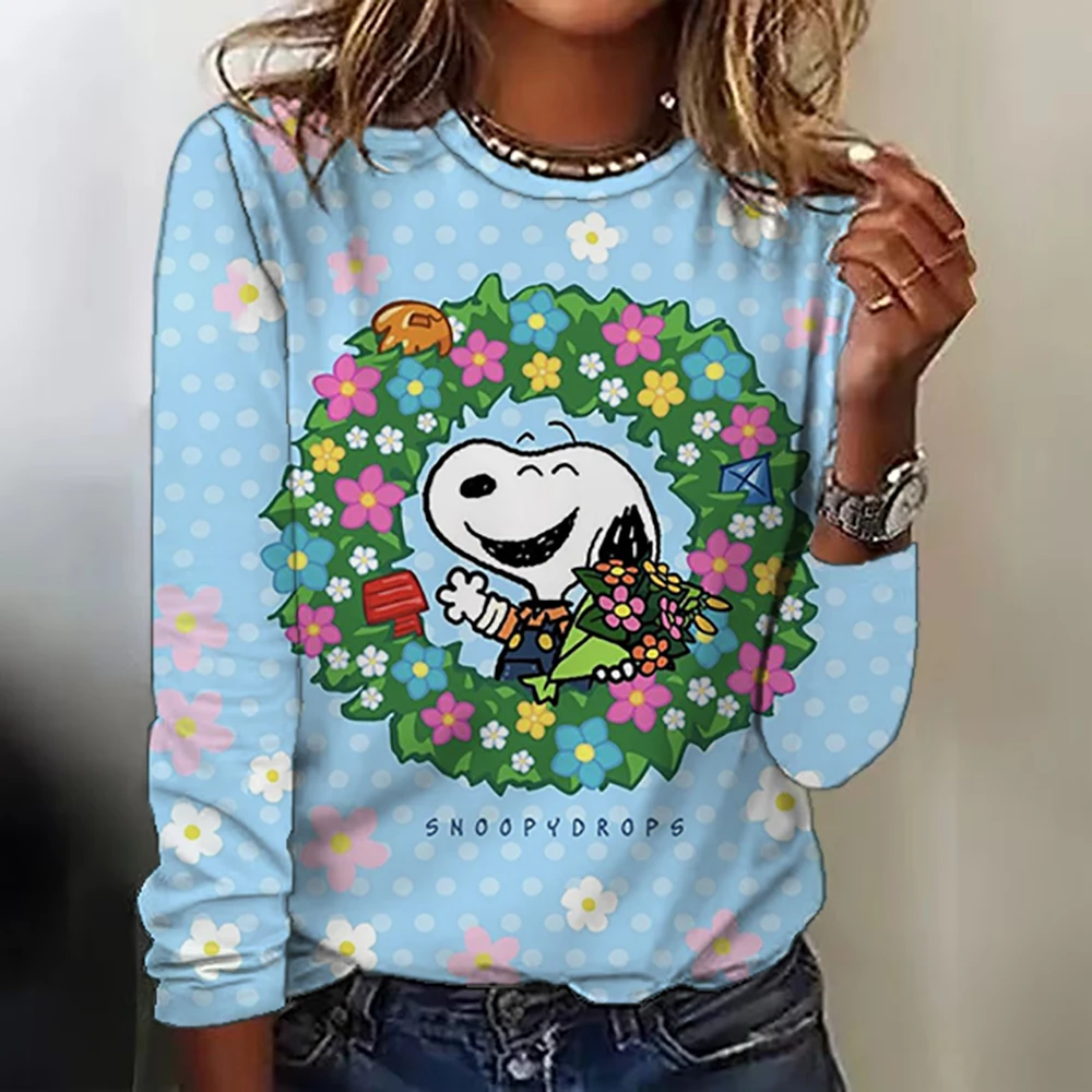 Осенняя универсальная женская футболка с длинными рукавами и принтом Snoopy, обычный ретро-кежуал с круглым вырезом, богемный разноцветный топ
Осенняя универсальная женская футболка с длинными рукавами и принтом Snoopy, обычный ретро-кежуал с круглым вырезом, богемный разноцветный топ