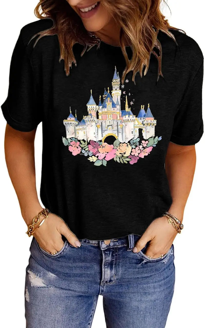 MZEAZRK Womens Magical Kingdom Castle Graphic Floral Cute Vacay Holiday Short Sleeve Tee Tshirt Tee
MZEAZRK Womens Magical Kingdom Castle Graphic Floral Cute Vacay Holiday Short Sleeve Tee Tshirt Tee