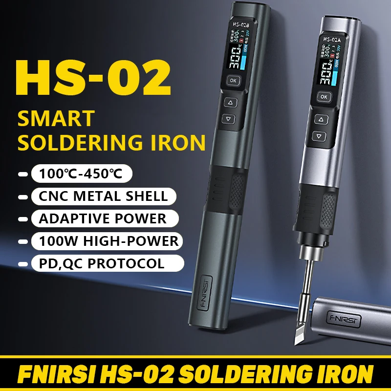 FNIRSI HS 02 Soldering Iron Smart Sleep IPS Color Display Screen 100-450℃ Soldering Rework Station PD100W Portable Repair Tool
FNIRSI HS 02 Soldering Iron Smart Sleep IPS Color Display Screen 100-450℃ Soldering Rework Station PD100W Portable Repair Tool