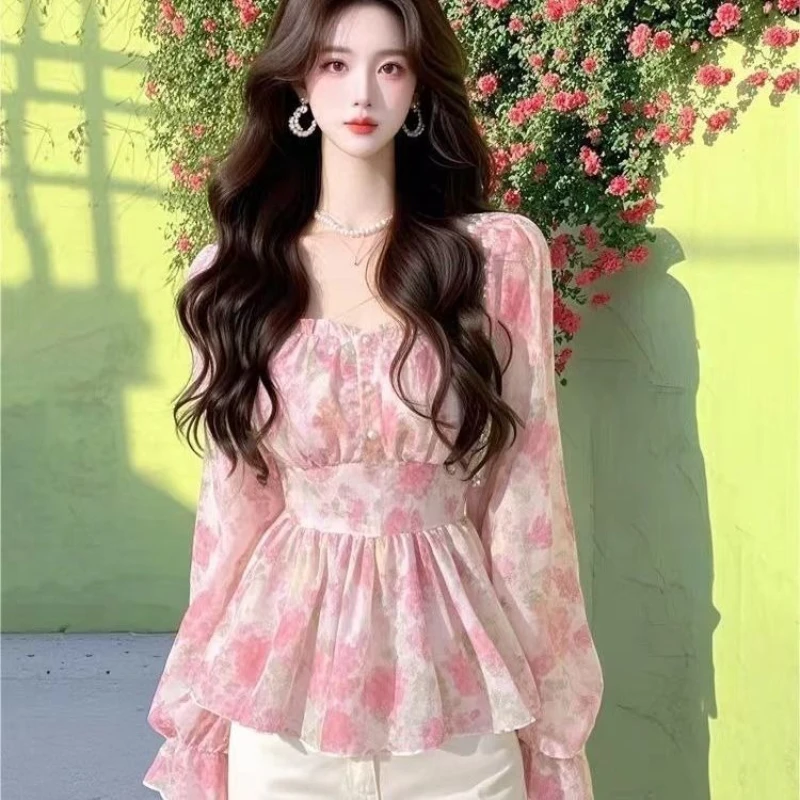 French Spring Fall Women Floral Pattern High Waist Ruffles Square Collar Yellow Chiffon Top T Shirt , Woman Flare Sleeve Shirts
French Spring Fall Women Floral Pattern High Waist Ruffles Square Collar Yellow Chiffon Top T Shirt , Woman Flare Sleeve Shirts