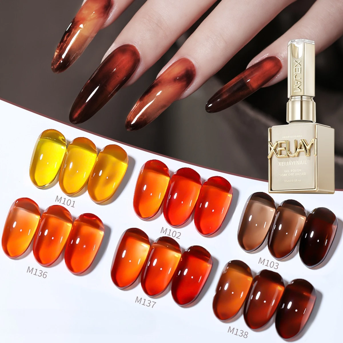 6Colors 15ml Autumn Winter Translucent Amber Color Gel Nail Polish Jelly UV/LED Nails Gel Polish Kit Nail Art All for Manicure
6Colors 15ml Autumn Winter Translucent Amber Color Gel Nail Polish Jelly UV/LED Nails Gel Polish Kit Nail Art All for Manicure