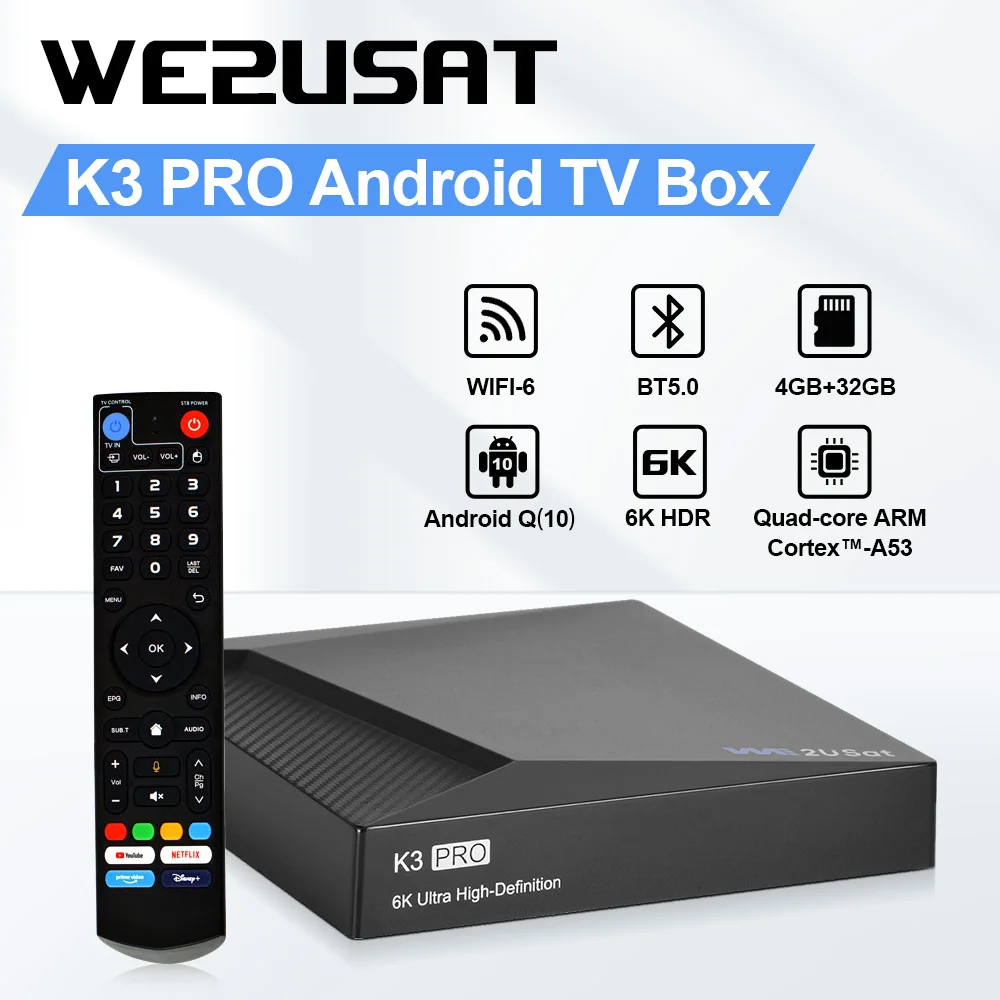 K3 Pro 6K HDR Android Q (10.0) ТВ-приставка H.264/H.265 10 бит, встроенный WiFi-6 2,4 ГГц/5 ГГц + BT 5,0 4 + 32 ГБ со сравнением с Vseebox V5pro
K3 Pro 6K HDR Android Q (10.0) ТВ-приставка H.264/H.265 10 бит, встроенный WiFi-6 2,4 ГГц/5 ГГц + BT 5,0 4 + 32 ГБ со сравнением с Vseebox V5pro