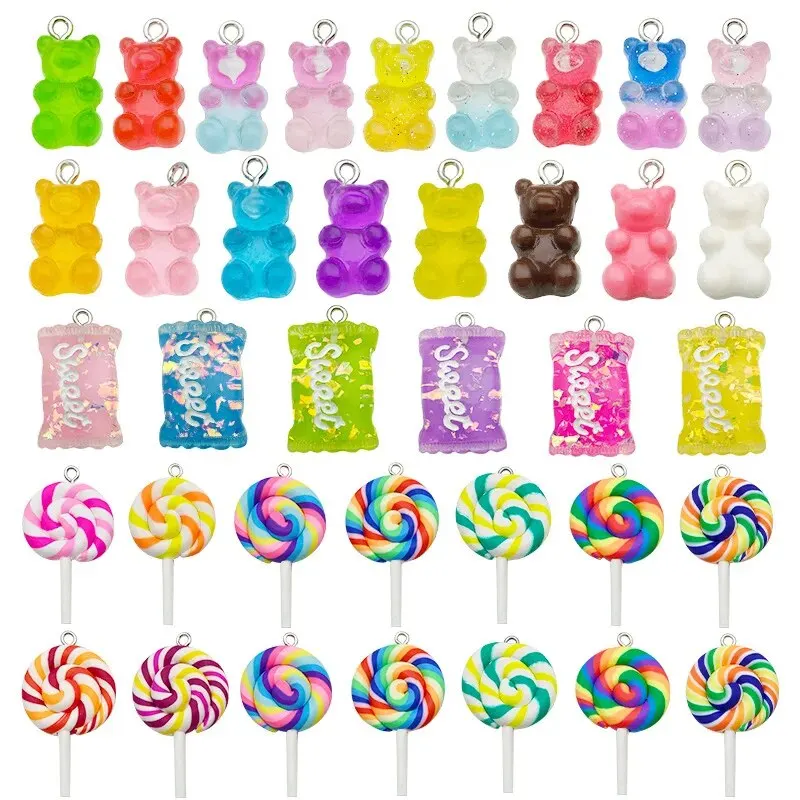 32pcs Colorful Candy Resin Charm, Includes Gummy DIY Bear Charm Pendants Sweet Candy Pendant Lollipop Shape
32pcs Colorful Candy Resin Charm, Includes Gummy DIY Bear Charm Pendants Sweet Candy Pendant Lollipop Shape