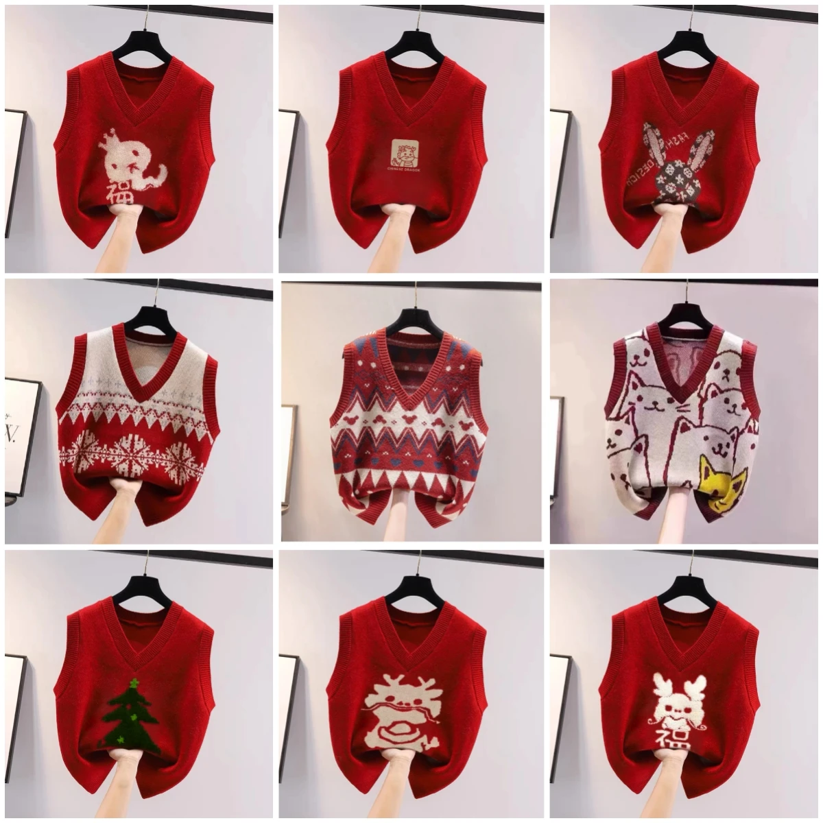 Red Knitted Sweater Vest Women's Christmas Dragon Year Snake Year Chinese Zodiac New Year Top V-neck Regular Length Fashionable
Red Knitted Sweater Vest Women's Christmas Dragon Year Snake Year Chinese Zodiac New Year Top V-neck Regular Length Fashionable