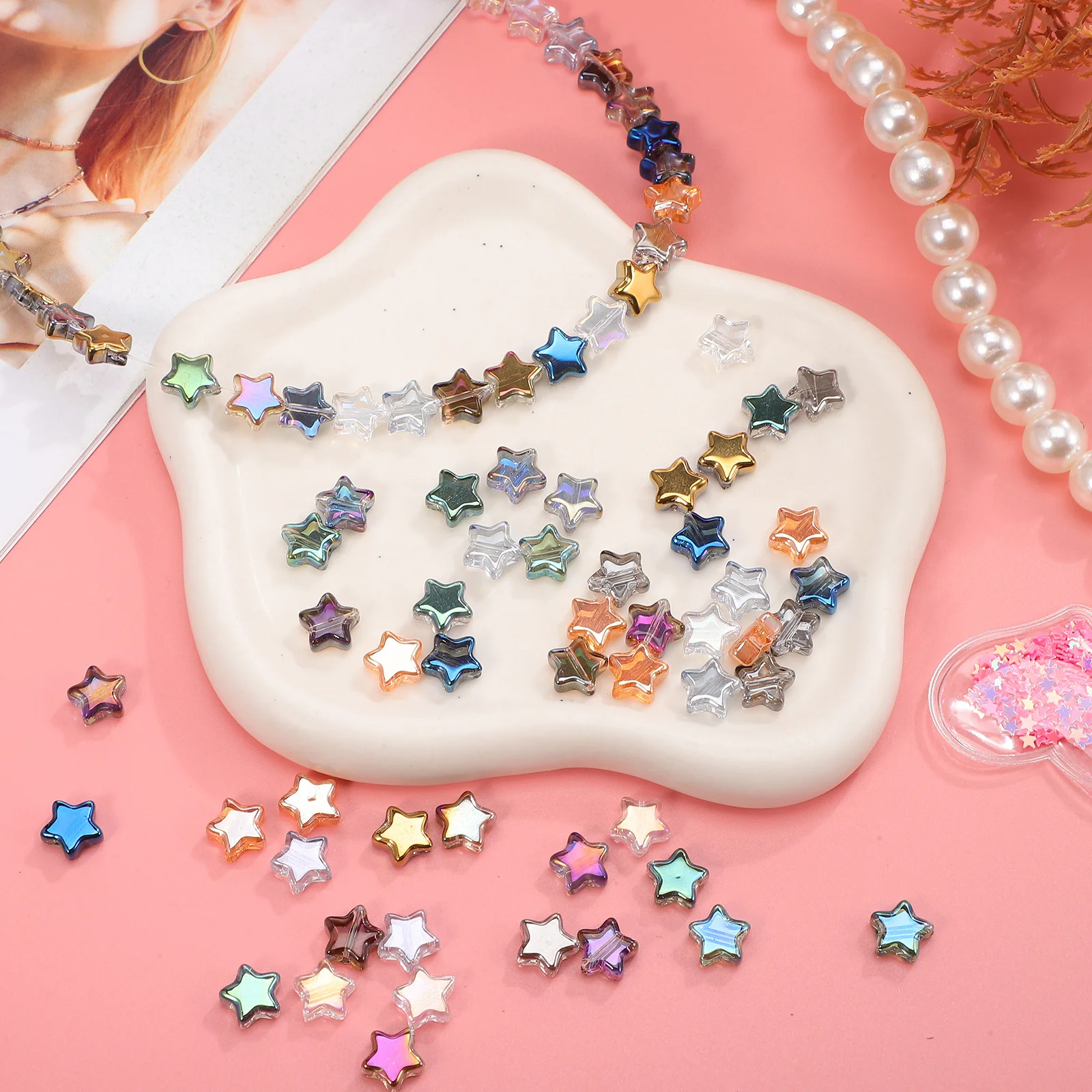 100Pcs Glass Star Shaped Beads Five Pointed Spacer Loose Beads for Jewelry Making Bracelets Necklaces Earrings DIY Charms
100Pcs Glass Star Shaped Beads Five Pointed Spacer Loose Beads for Jewelry Making Bracelets Necklaces Earrings DIY Charms