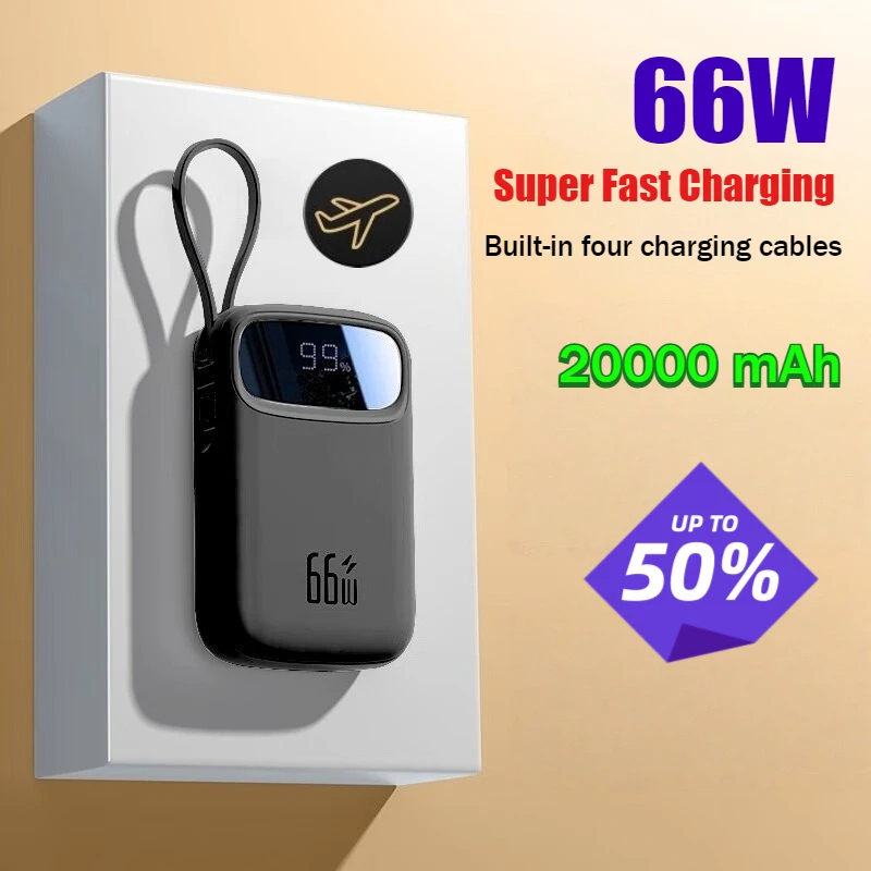 66W 20000mAh High-Capacity Fast Charging Power Bank Airline-Approved Built-in Cable Compact Portable Mobile Charger
66W 20000mAh High-Capacity Fast Charging Power Bank Airline-Approved Built-in Cable Compact Portable Mobile Charger