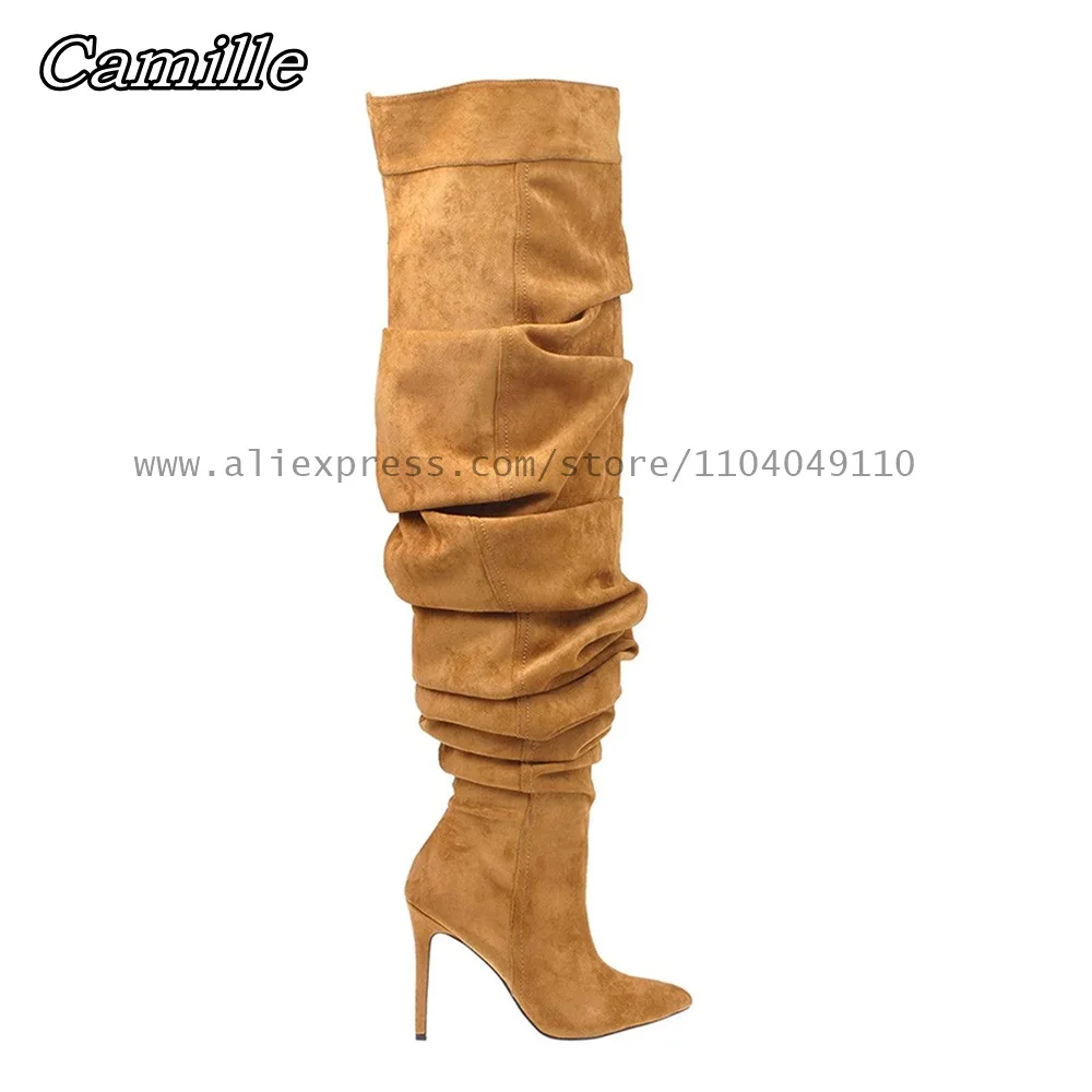 Retro Cow Suede Pleated Side Zipper High Heel Boots Autumn New Hot Girl Sexy Knee High Boots Solid Pointed Toe All-Match Boots
Retro Cow Suede Pleated Side Zipper High Heel Boots Autumn New Hot Girl Sexy Knee High Boots Solid Pointed Toe All-Match Boots