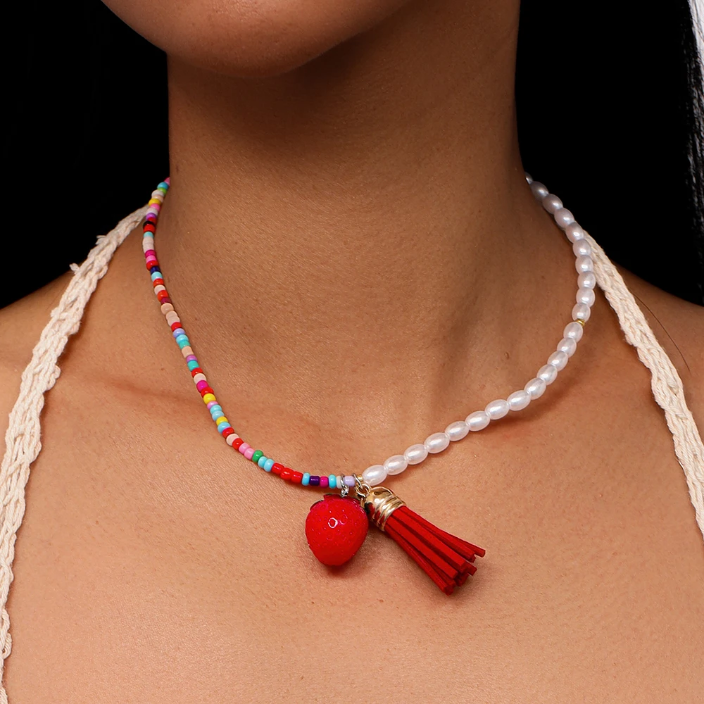 Cute Strawberry Pendant Necklaces Handmade Colorful Beads Choker Necklace for Women Girls Party Jewelry Gifts
Cute Strawberry Pendant Necklaces Handmade Colorful Beads Choker Necklace for Women Girls Party Jewelry Gifts