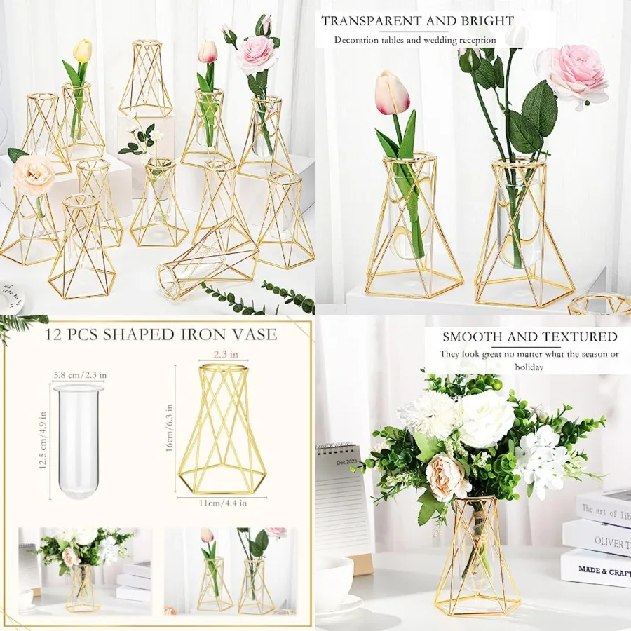 12 Pcs Gold Geometric Vase for Centerpieces Glass Vase with Metal Stand Hydroponic Plant Flower Vase Modern Vase for Wedding Ho
12 Pcs Gold Geometric Vase for Centerpieces Glass Vase with Metal Stand Hydroponic Plant Flower Vase Modern Vase for Wedding Ho