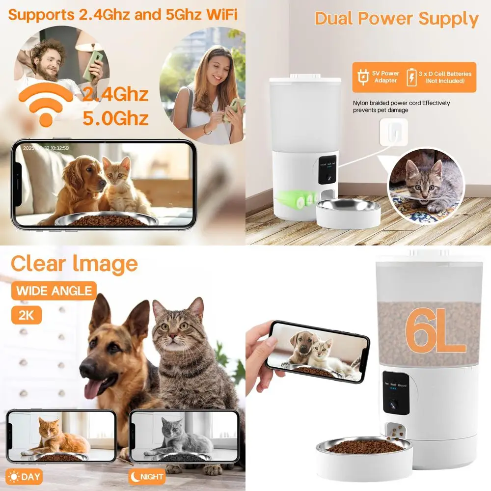 Умный дозатор корма для животных с камерой 2K, объемом 6 л, автоматическим контролем порций, подключением по Wi-Fi, легко чистится
Умный дозатор корма для животных с камерой 2K, объемом 6 л, автоматическим контролем порций, подключением по Wi-Fi, легко чистится