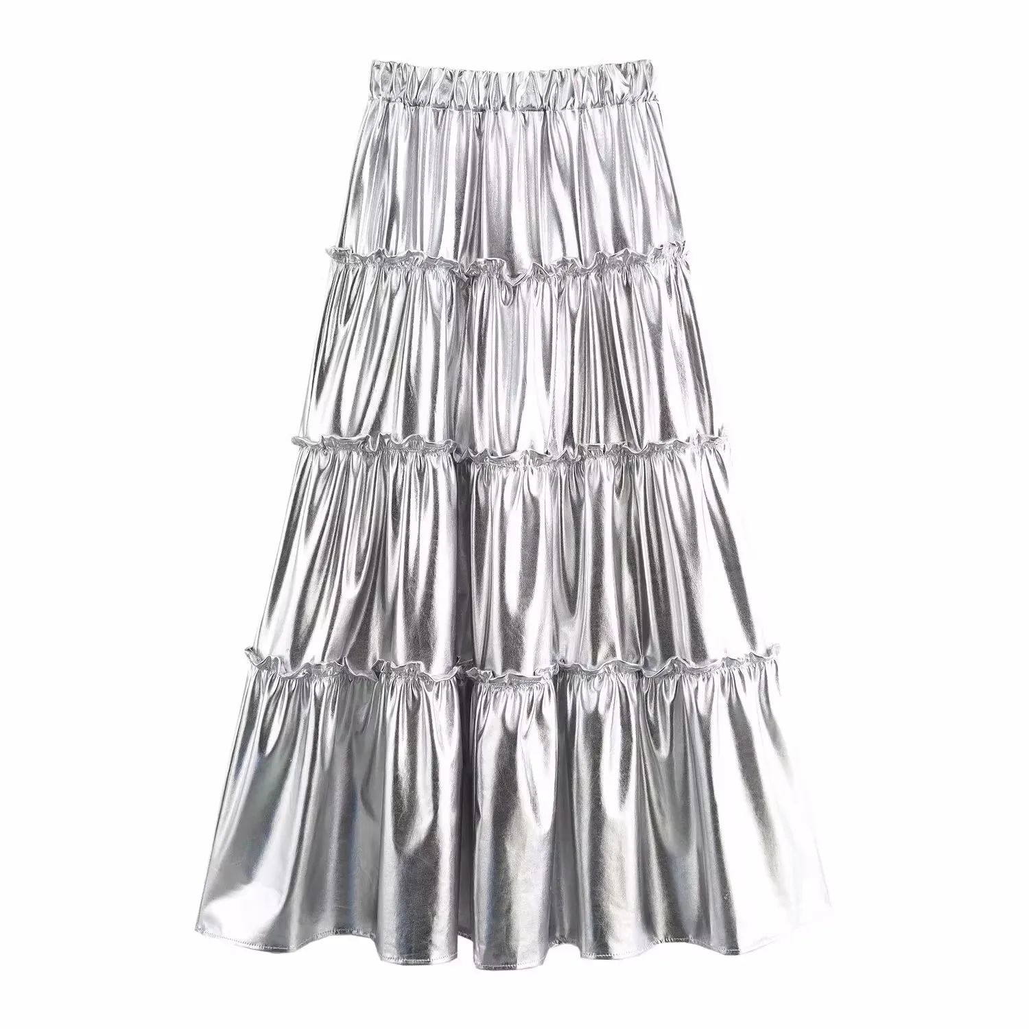 Mauroicardi Spring Ruffled Sliver Flowy Soft Pu Leather Midi Tiered Skirt Women with Elastic High Waist Luxury A Line Clothes
Mauroicardi Spring Ruffled Sliver Flowy Soft Pu Leather Midi Tiered Skirt Women with Elastic High Waist Luxury A Line Clothes