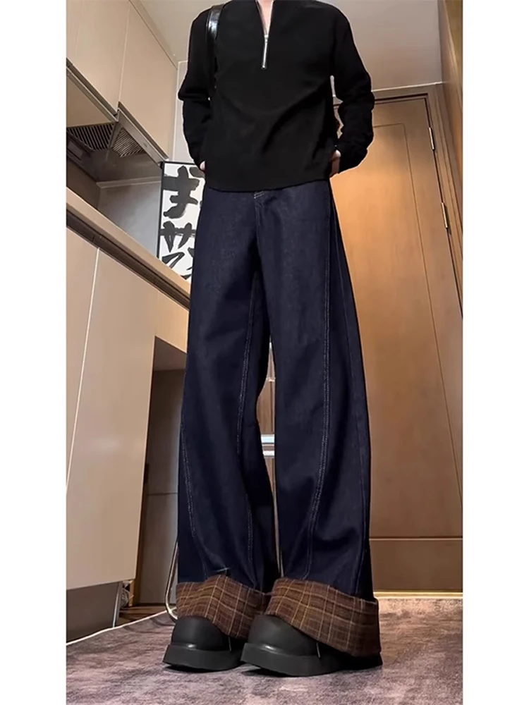 Retro High Waist Plaid Splicing Jeans Men Women Straight Loose Pants Cuffed Design Casual Spring Denim Trousers
Retro High Waist Plaid Splicing Jeans Men Women Straight Loose Pants Cuffed Design Casual Spring Denim Trousers