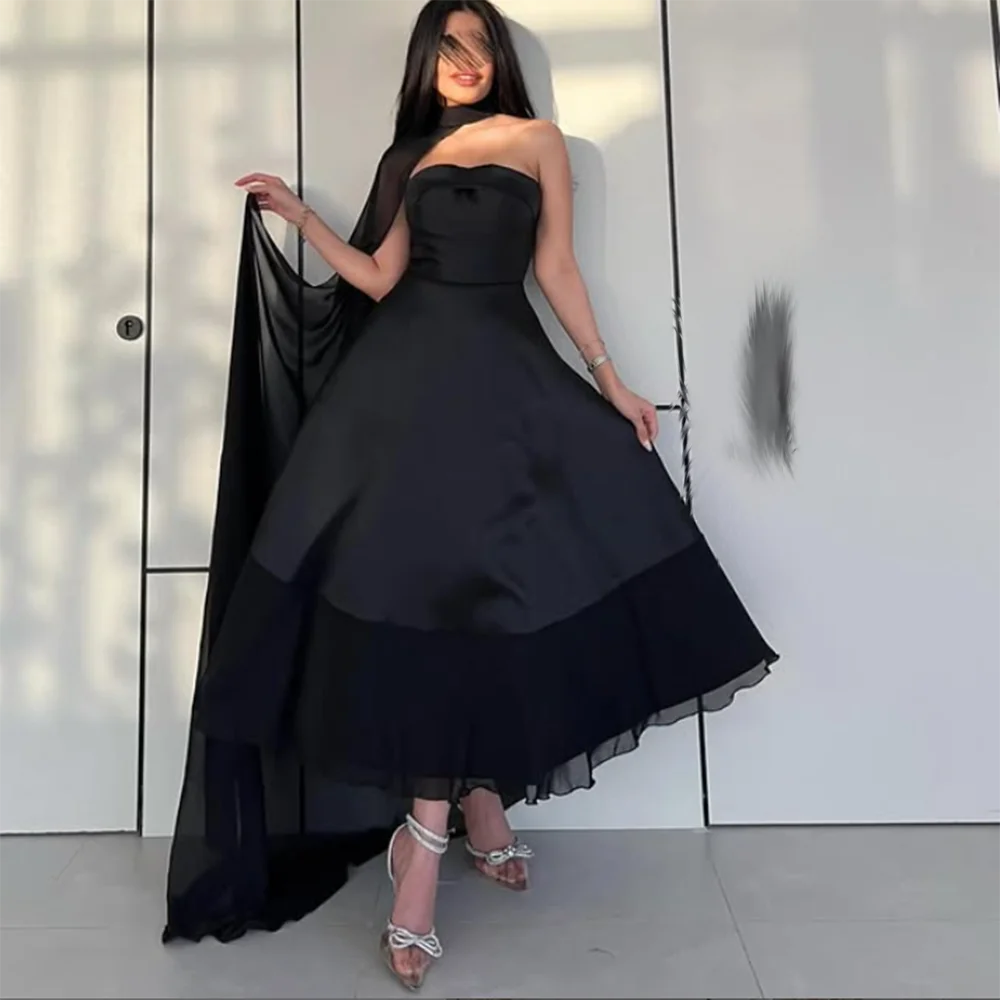 Customized Black A-Line Prom Dresses Floor-Length Strapless Sleeveless Evening Gown Fashion High-Neck Stole Draped Party Gown
Customized Black A-Line Prom Dresses Floor-Length Strapless Sleeveless Evening Gown Fashion High-Neck Stole Draped Party Gown