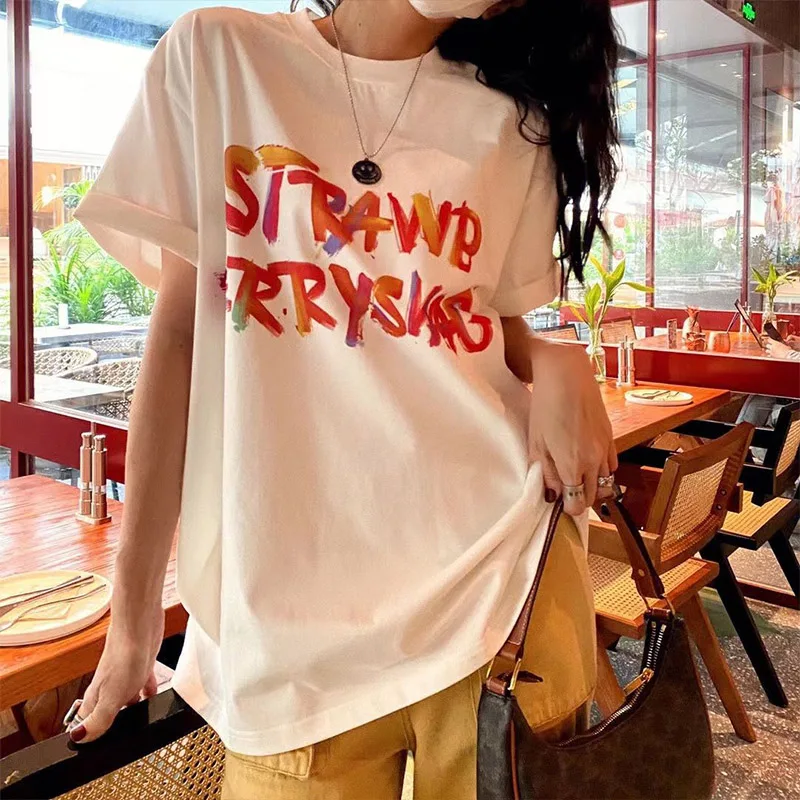 Women's Clothing Fashion Pure Cotton Versatile Top Summer New Letter Print Loose Fit Korean Version Tee Lady Basic T-shirt
Women's Clothing Fashion Pure Cotton Versatile Top Summer New Letter Print Loose Fit Korean Version Tee Lady Basic T-shirt