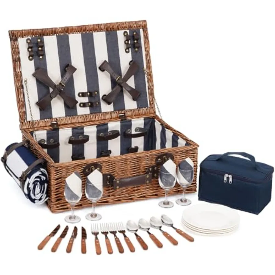 Extra Large Willow Picnic Basket for 4 Persons or More 22.85" x 15.35" Handmade Natural Wicker Picnic Hamper Set with Waterproo
Extra Large Willow Picnic Basket for 4 Persons or More 22.85" x 15.35" Handmade Natural Wicker Picnic Hamper Set with Waterproo