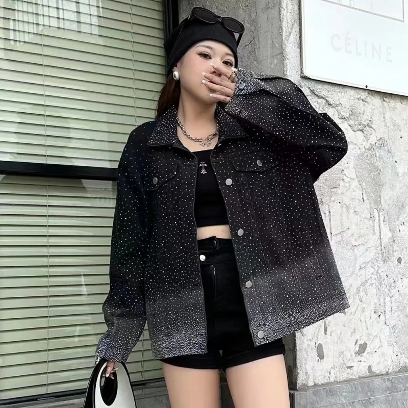 Spring Autumn Women Fashion Diamond Gradient Short Denim Coat Casual Lapel Long Sleeve Black Blue Yellow Jeans Jacket Streetwear
Spring Autumn Women Fashion Diamond Gradient Short Denim Coat Casual Lapel Long Sleeve Black Blue Yellow Jeans Jacket Streetwear