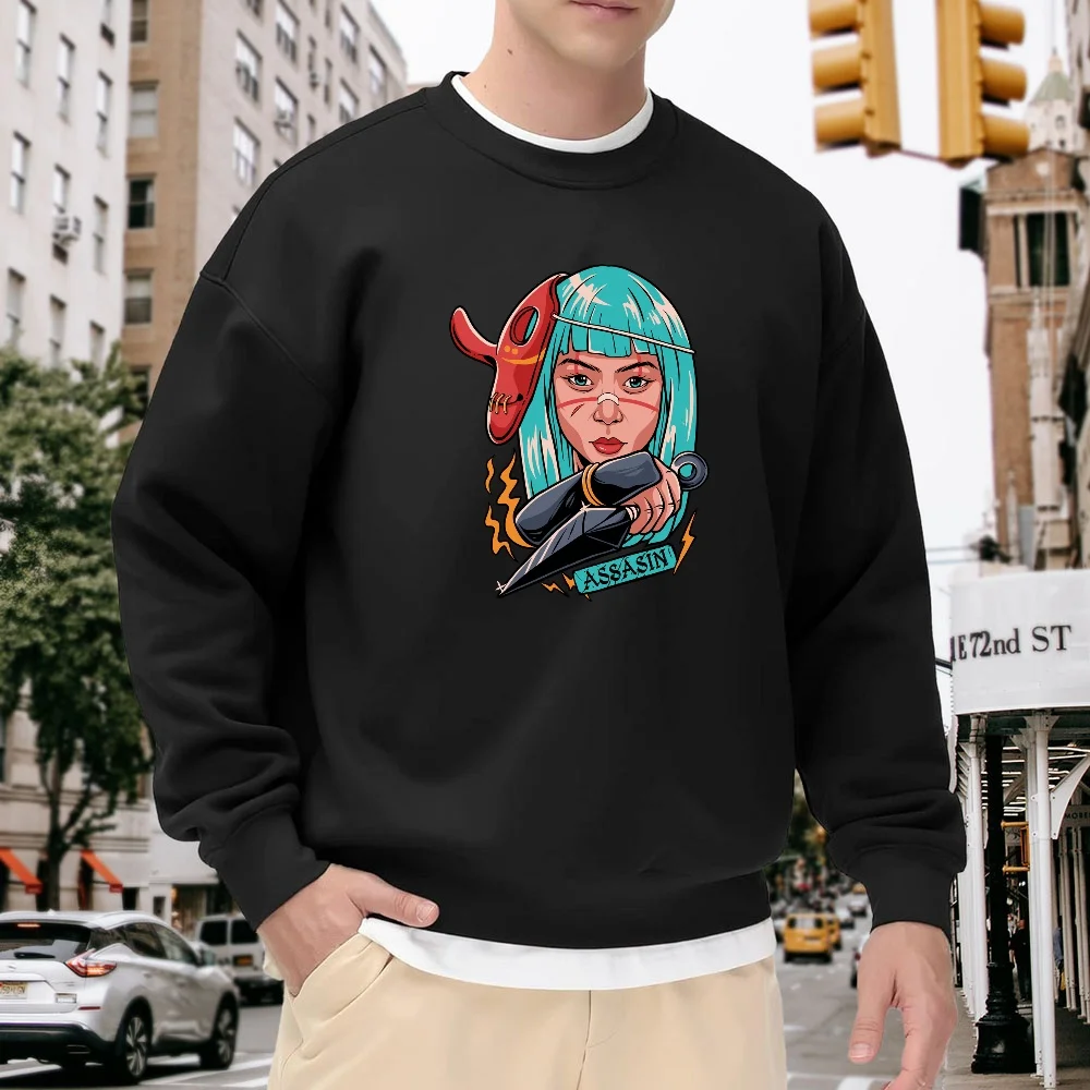 Men's Black Crew Neck Pullover Sweatshirt with Cartoon Character Print, Loose Fit Top, Street Fashion Casual Style, Versatile and Comfortable for Everyday Wear
Men's Black Crew Neck Pullover Sweatshirt with Cartoon Character Print, Loose Fit Top, Street Fashion Casual Style, Versatile and Comfortable for Everyday Wear