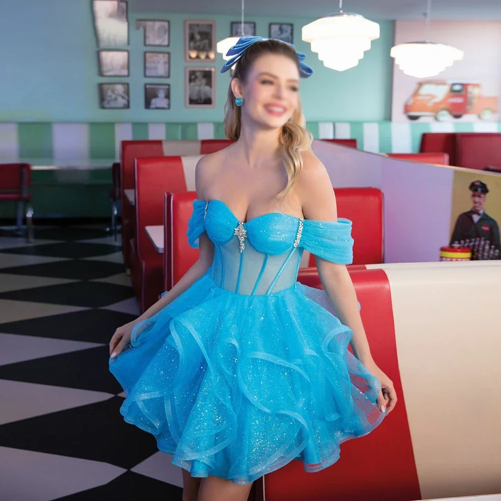 A-Line Off-Shoulder Mini Evening Dresses Formal Party Prom Gowns Ruffles Beading Crystal Short Evening Prom Dresses Customized
A-Line Off-Shoulder Mini Evening Dresses Formal Party Prom Gowns Ruffles Beading Crystal Short Evening Prom Dresses Customized