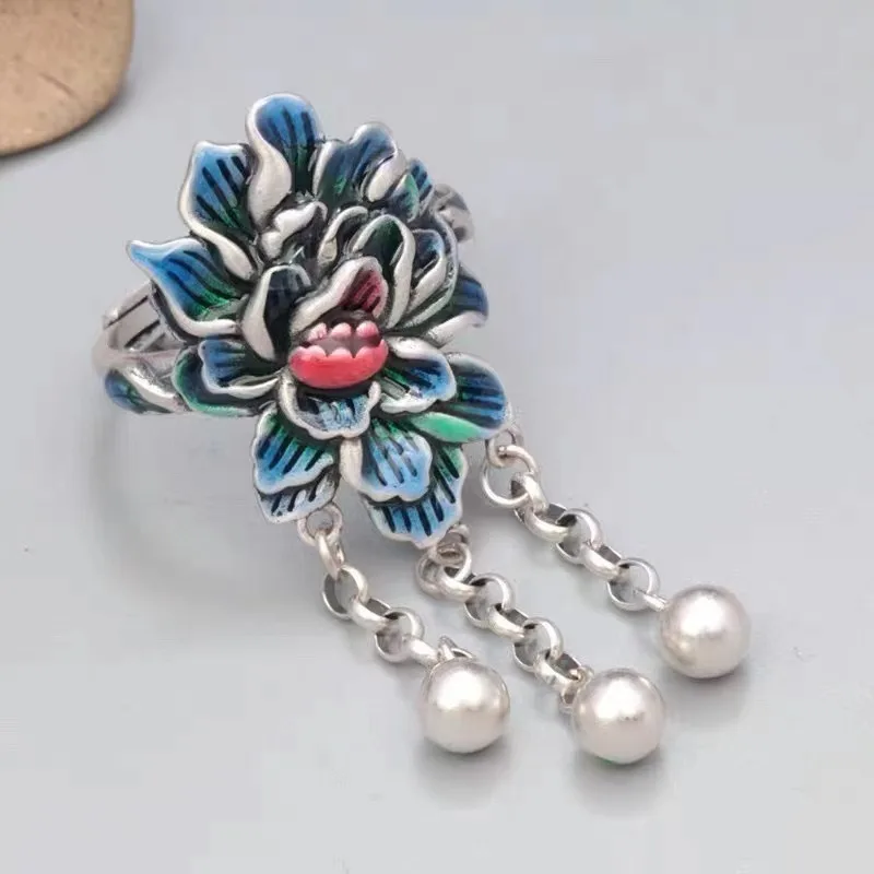 Enamel Colored Lotus Flower Rings for Women Vintage Craft National Style Vintage Elegant Tassel 925 Silver Ring Showy Jewelry
Enamel Colored Lotus Flower Rings for Women Vintage Craft National Style Vintage Elegant Tassel 925 Silver Ring Showy Jewelry