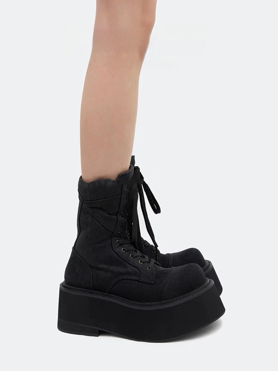 Women's Boots Canvas Thick Bottom Laced Cool Big Head Short Boots Autumn Winter New Style round Toe Leather Inner Sole
Women's Boots Canvas Thick Bottom Laced Cool Big Head Short Boots Autumn Winter New Style round Toe Leather Inner Sole