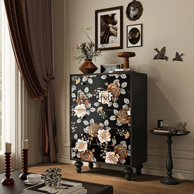 American rose chest of drawers, living room against the wall, solid wood storage and storage integrated decorative cabinet
American rose chest of drawers, living room against the wall, solid wood storage and storage integrated decorative cabinet