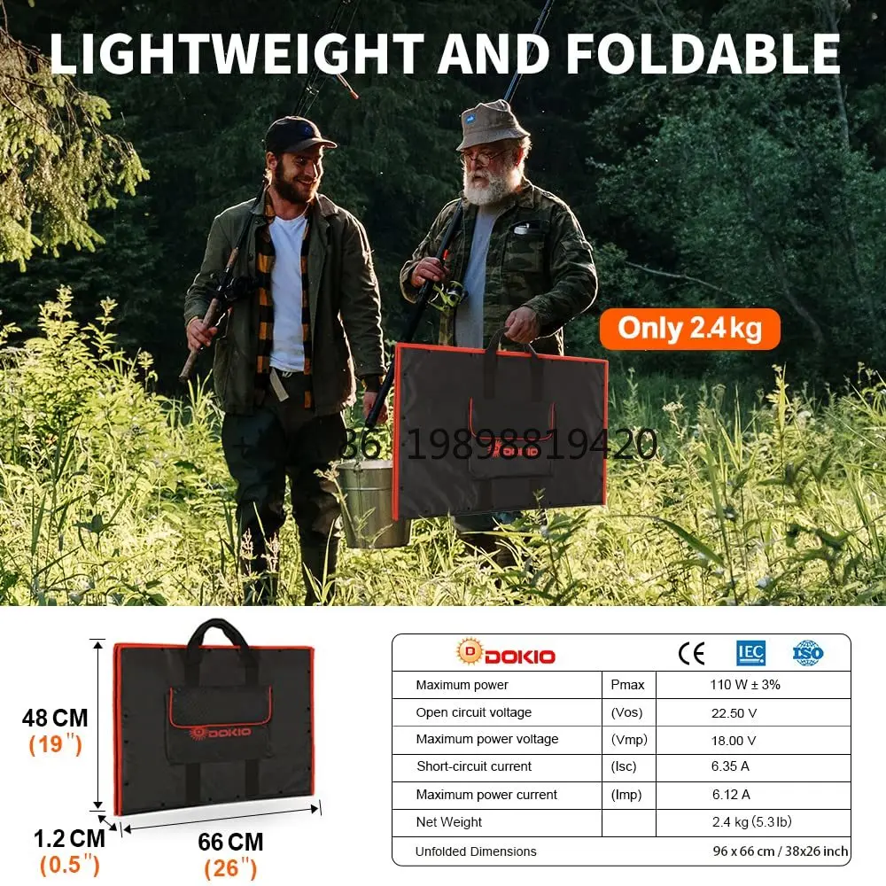 Dokio 18V 100W 110W Flexible Portable Foldable Folding Solar Panel Blanket for Camping/RV/Car/Boat
Dokio 18V 100W 110W Flexible Portable Foldable Folding Solar Panel Blanket for Camping/RV/Car/Boat