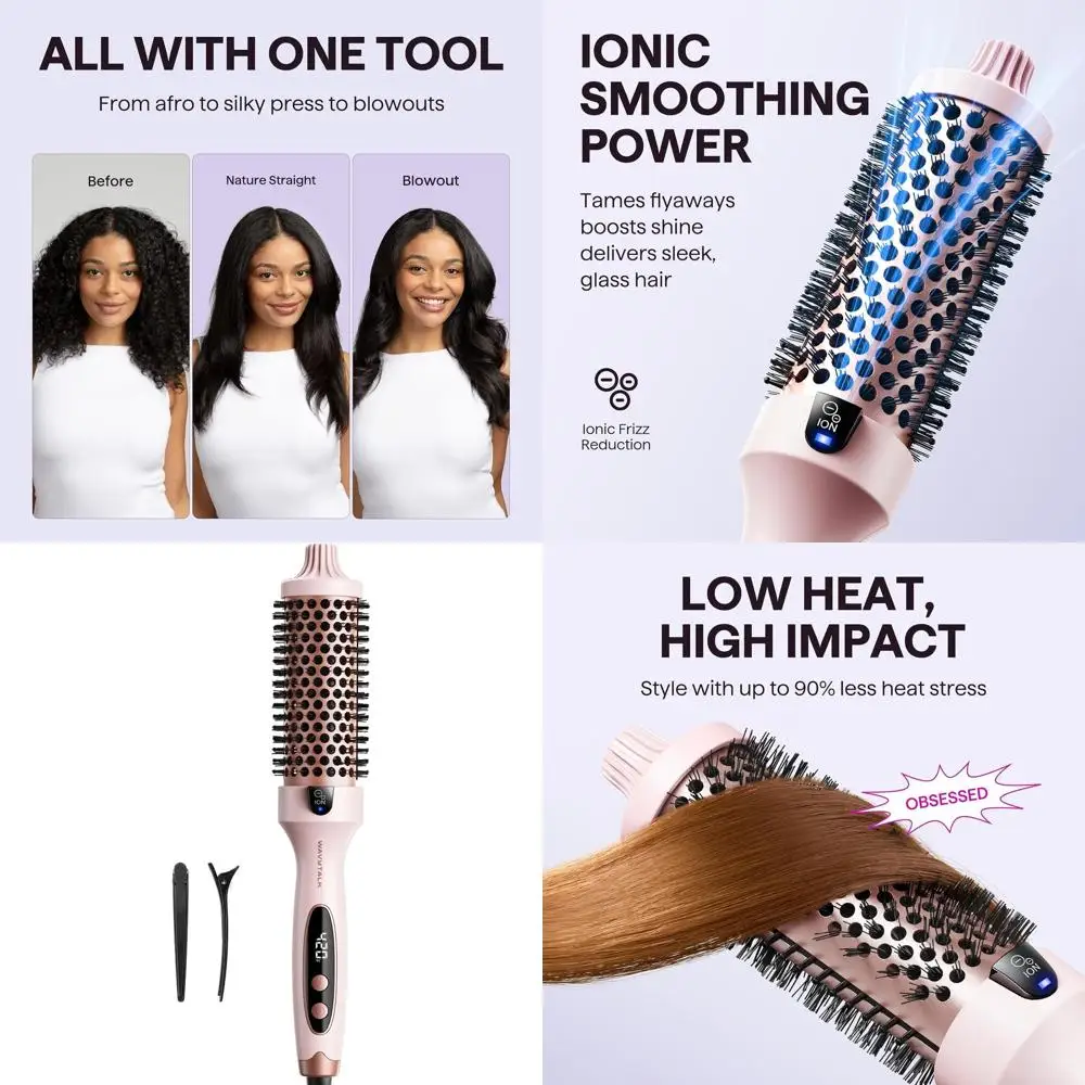 1.5 Tourmaline Ceramic Round Brush with Negative Ions, 5 Heat Settings for Sleek Blowouts
1.5 Tourmaline Ceramic Round Brush with Negative Ions, 5 Heat Settings for Sleek Blowouts