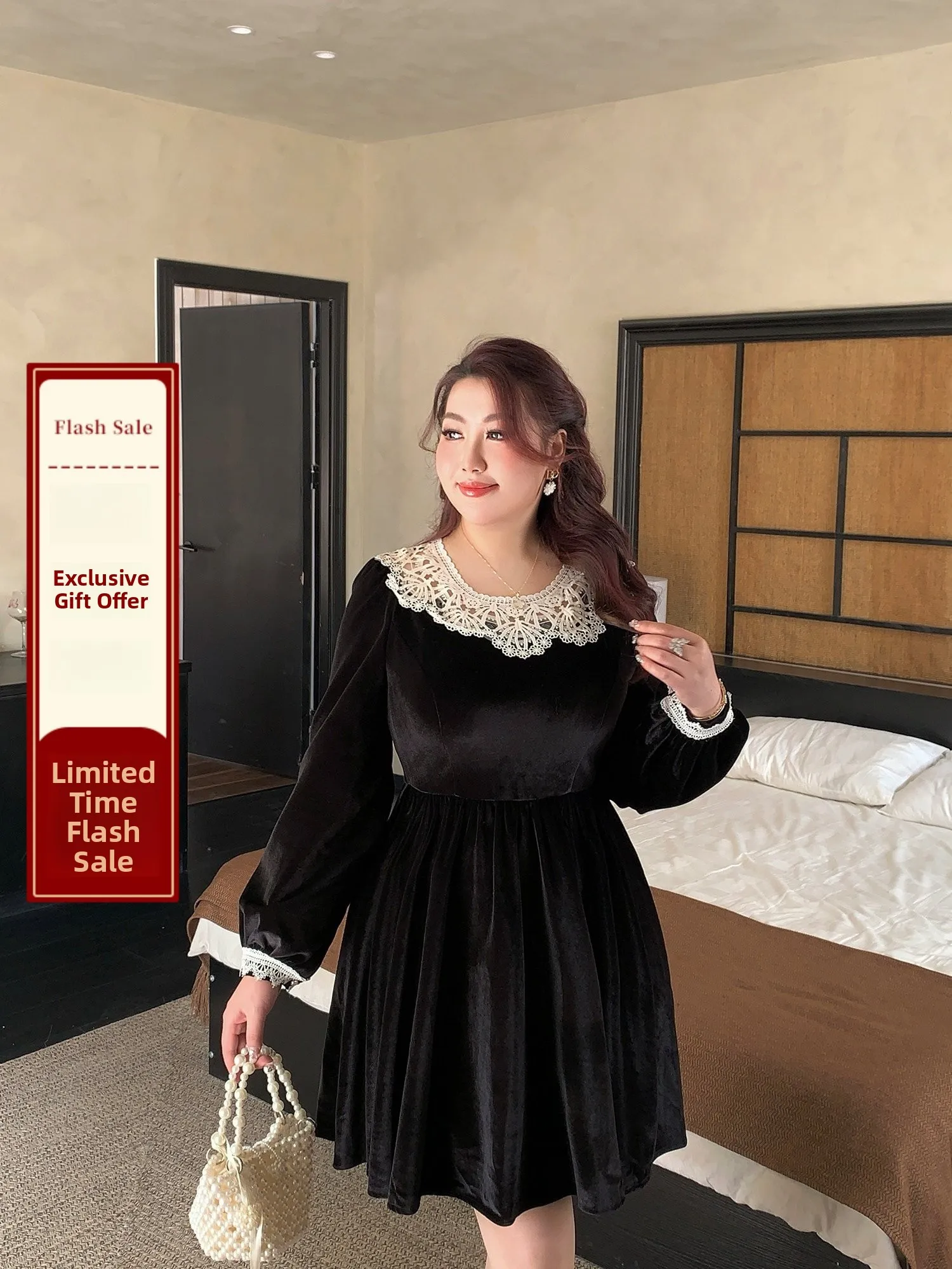 GLEC plus Size Women's Vintage Velvet Dress with Lace Trim Color Block High Waist Long Sleeve mid Length Black Dress
GLEC plus Size Women's Vintage Velvet Dress with Lace Trim Color Block High Waist Long Sleeve mid Length Black Dress
