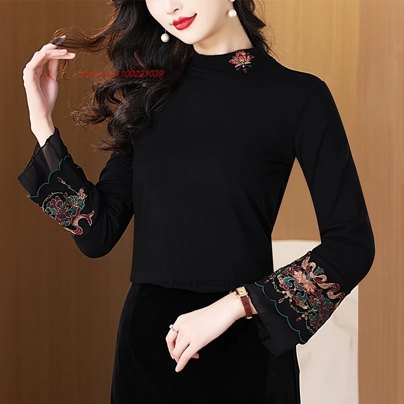 2025 chinese traditional t-shirt national flower embroidery stand collar fleece lined shirt retro vintage base shirt hanfu tops
2025 chinese traditional t-shirt national flower embroidery stand collar fleece lined shirt retro vintage base shirt hanfu tops