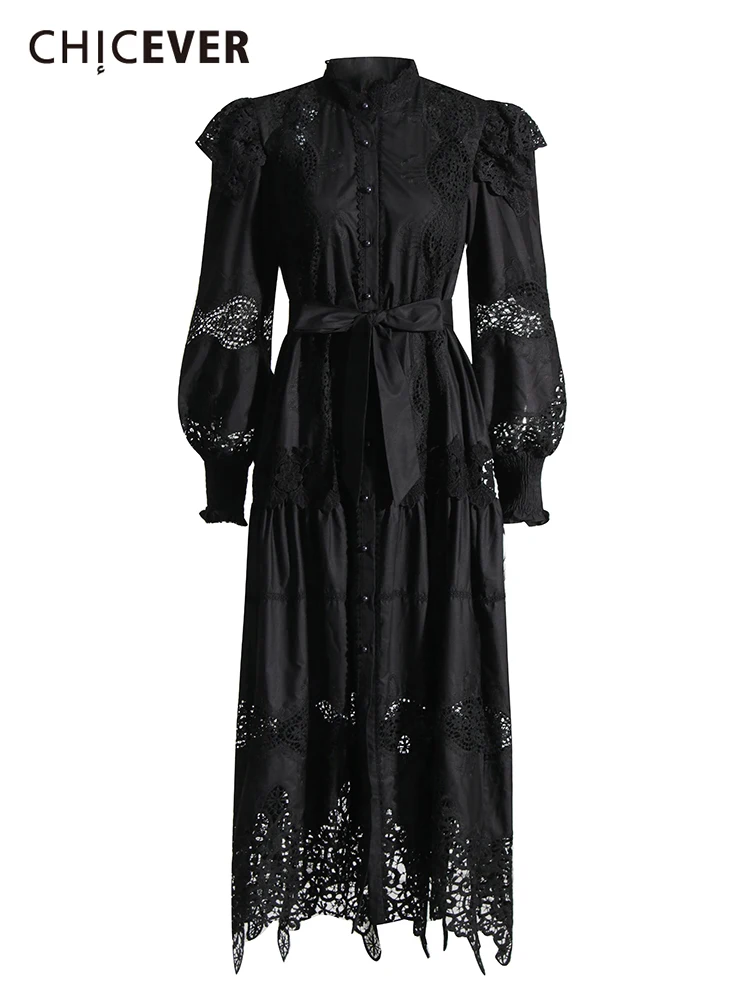 CHICEVER Hollow Out Dresses For Women Round Neck Long Sleeve High Waist Folds Patchwork Lace Up Minimalist Dress Female 2022 New
CHICEVER Hollow Out Dresses For Women Round Neck Long Sleeve High Waist Folds Patchwork Lace Up Minimalist Dress Female 2022 New