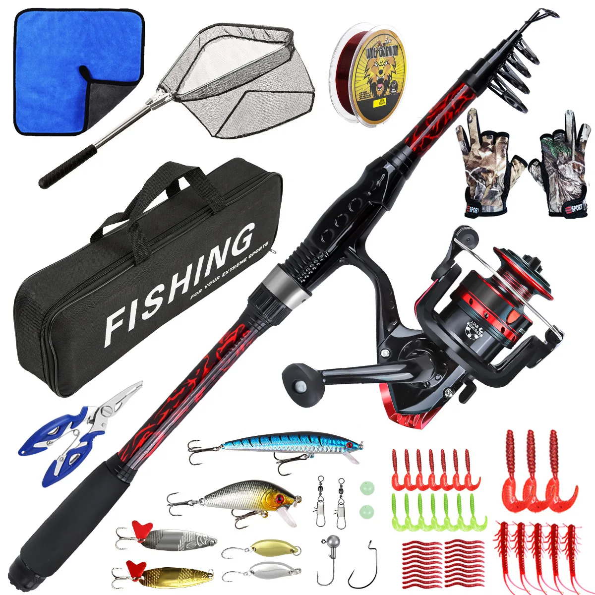1.8m Telescopic Fishing Rod, Fiberglass Luya Rod, Black Red Straight Handle, Durable Sea Fishing Equipment Kit for Anglers
1.8m Telescopic Fishing Rod, Fiberglass Luya Rod, Black Red Straight Handle, Durable Sea Fishing Equipment Kit for Anglers
