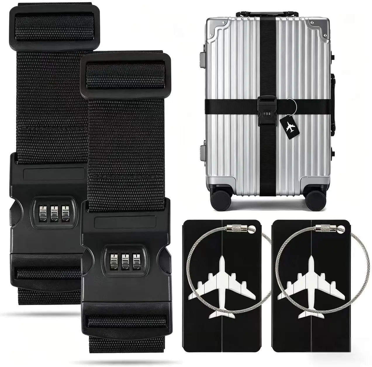 2 Pack Luggage Straps with Password Lock & Metal Tags, Adjustable Suitcase Belt Connector for Two Bags 20-34 Inch
2 Pack Luggage Straps with Password Lock & Metal Tags, Adjustable Suitcase Belt Connector for Two Bags 20-34 Inch