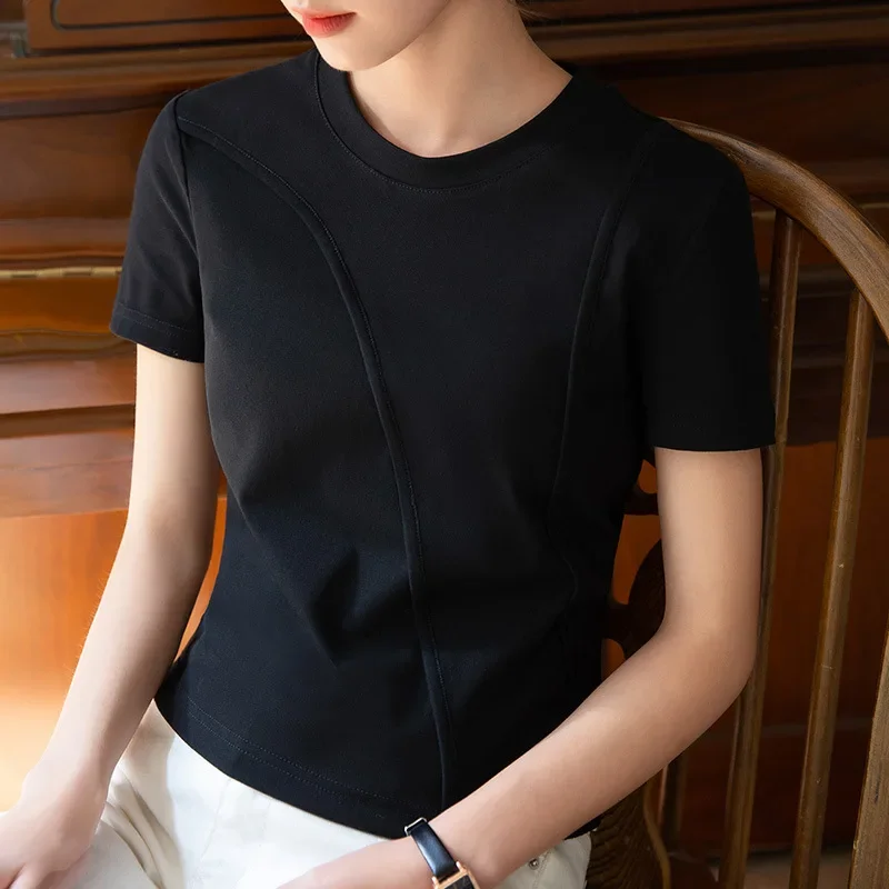 J010 Short sleeve T-shirt women's summer 2023 new women's solid color round neck cotton shirt splicing short top
J010 Short sleeve T-shirt women's summer 2023 new women's solid color round neck cotton shirt splicing short top