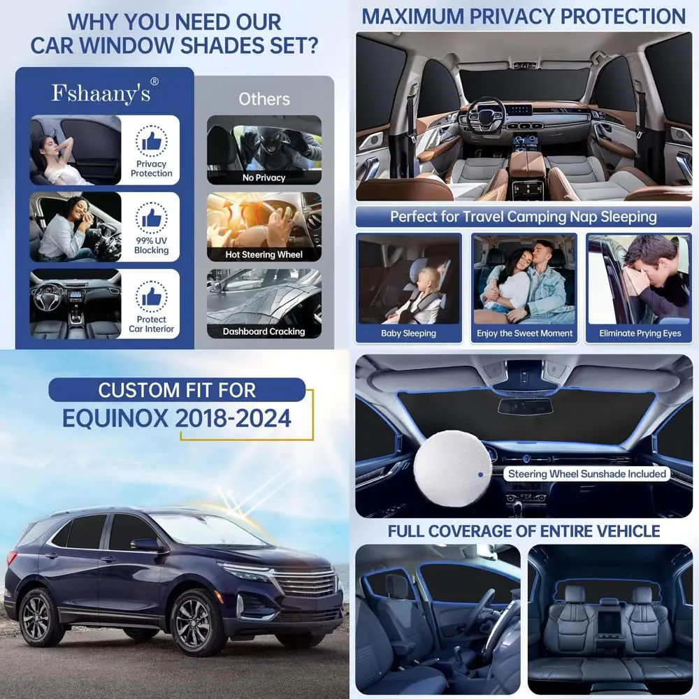 Universal Car Window Sunshades for Front, Rear, and Side Windows with UV Protection and Privacy
Universal Car Window Sunshades for Front, Rear, and Side Windows with UV Protection and Privacy