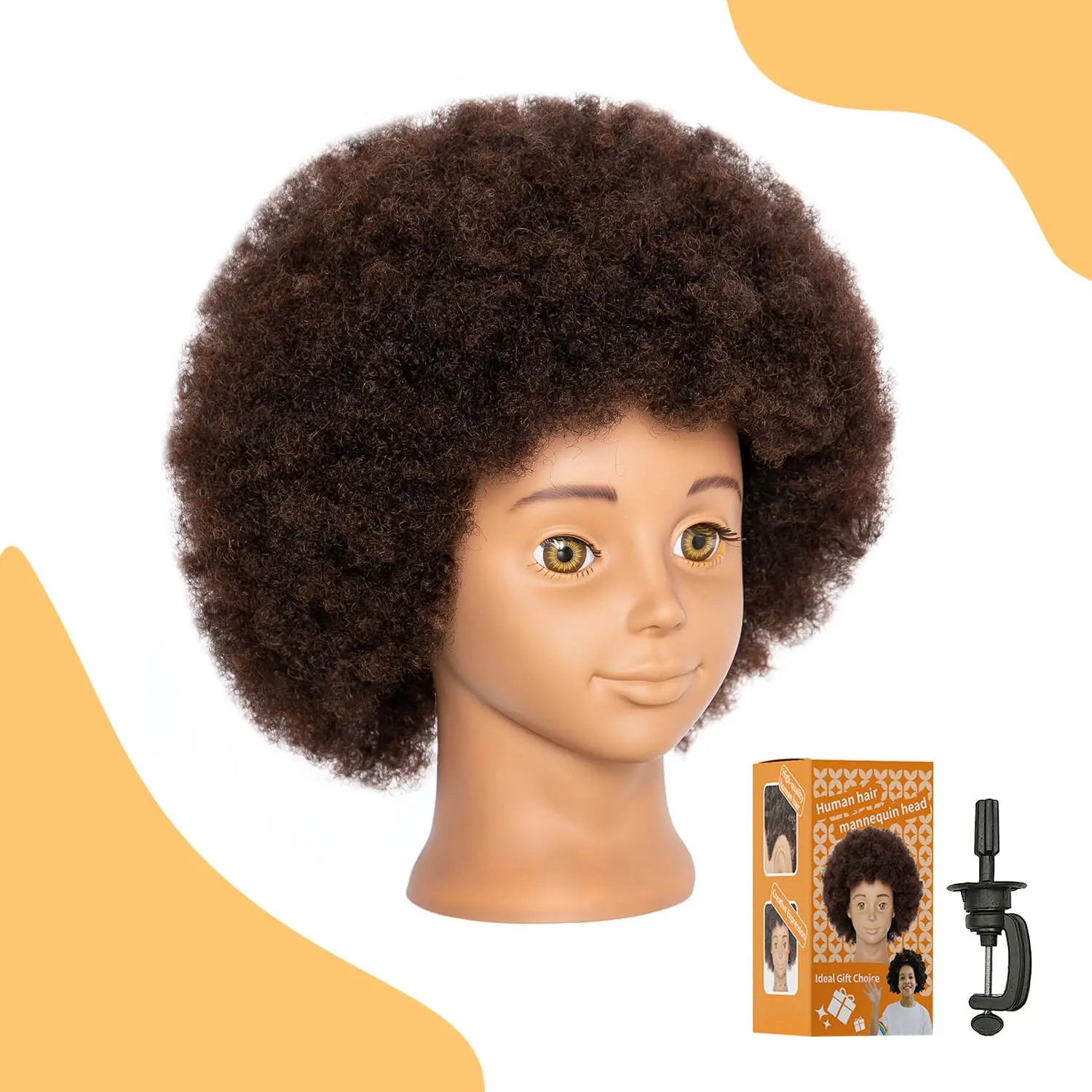 African Mannequin Head with 100% Human Hair, Curly Eyelashes, and Stand for Hair Styling Practice
African Mannequin Head with 100% Human Hair, Curly Eyelashes, and Stand for Hair Styling Practice