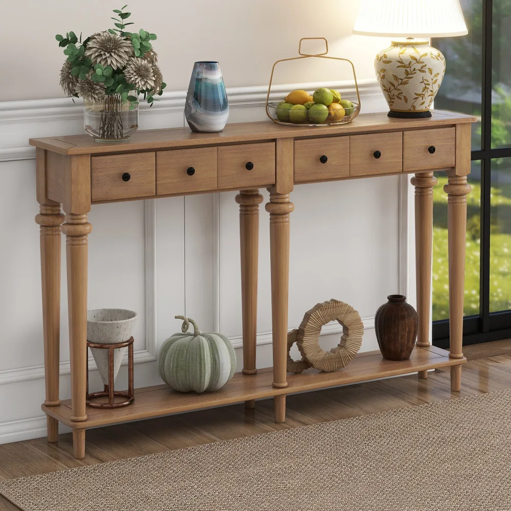 Retro Console Table with 4 Drawers and Open Shelf, perfect for Entryways, Living Rooms, and Hallways Old Pine
Retro Console Table with 4 Drawers and Open Shelf, perfect for Entryways, Living Rooms, and Hallways Old Pine