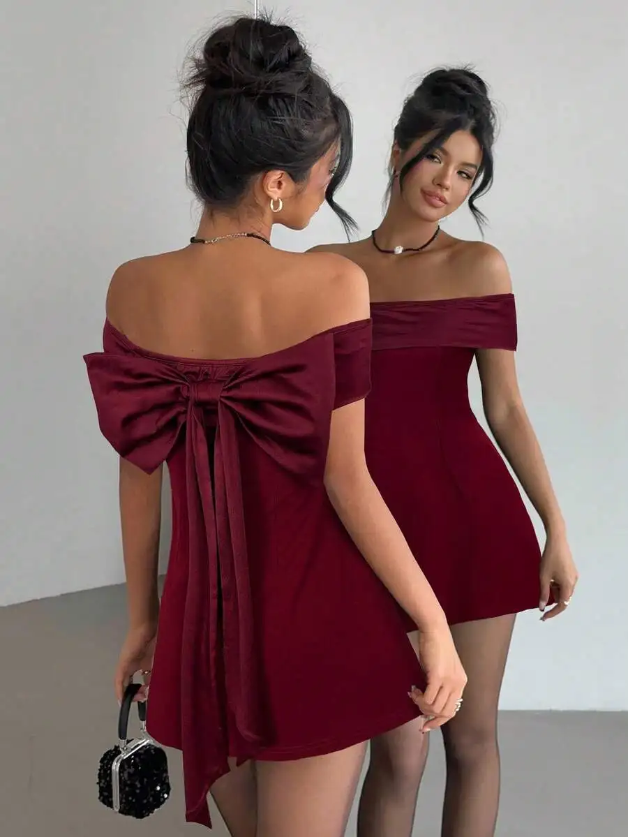 Off Shoulder Bow Mini Dress For Women Party Evening
Off Shoulder Bow Mini Dress For Women Party Evening
