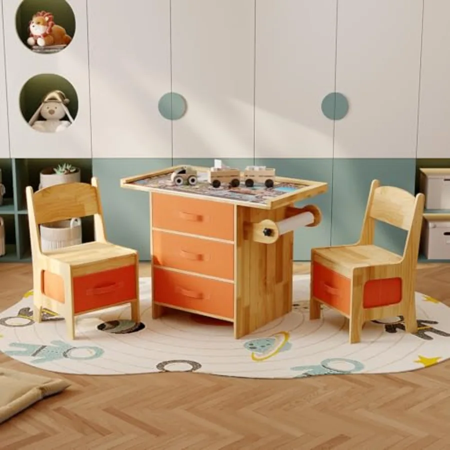 Solid Wood Table and Chair Set Toddler Activity Table with 2 Chairs Storage Drawers Paper Roll Holder Play Board Art Craft Desk
Solid Wood Table and Chair Set Toddler Activity Table with 2 Chairs Storage Drawers Paper Roll Holder Play Board Art Craft Desk