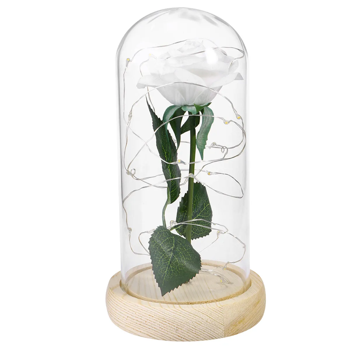 White Silk Rose Lamp with Premium High Borosilicate Glass Dome Wooden Base Romantic Home Wedding Party Decoration Desk
White Silk Rose Lamp with Premium High Borosilicate Glass Dome Wooden Base Romantic Home Wedding Party Decoration Desk